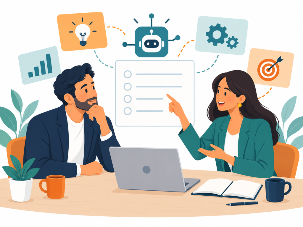 Dos profesionales acuerdan el objetivo de un proyecto de IA antes de empezar a trabajar
